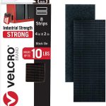 VELCRO Brand Heavy Duty Fasteners | 4x2 Inch Strips with Adhesive 8 Sets | Holds 10 lbs | Black Industrial Strength Stick On Tape | Indoor or Outdoor Use (VEL-30703-USA)